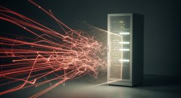 Ein Server-Rack wird durch einen unsichtbaren DDoS Schutz vor einem digitalen Angriff geschützt.