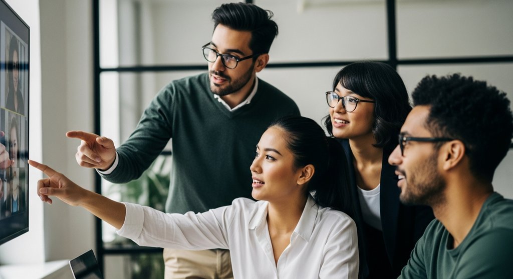 Ein Team bei einer interaktiven Datenschutz-Schulung per Videokonferenz.