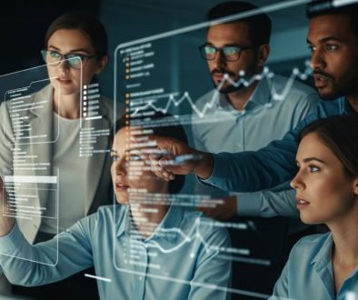 Ein Team von Cybersecurity-Experten analysiert Daten nach einem Sicherheitsvorfall in einem Kontrollraum.