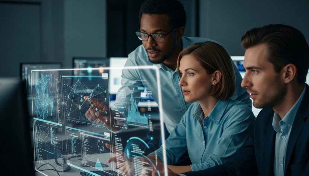 Ein Team von Cybersicherheitsexperten baut in einem Kontrollraum ein professionelles CSIRT auf.