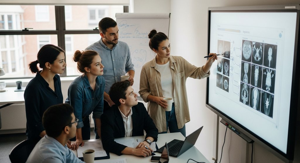 Ein Team von Datenexperten arbeitet gemeinsam am manuellen Labeling von medizinischen KI-Trainingsdaten.