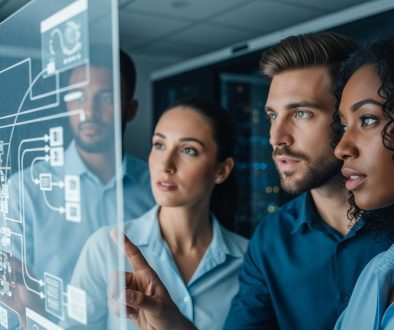 Ein Team von IT-Experten analysiert die Netzwerksicherheit eines Unternehmens.