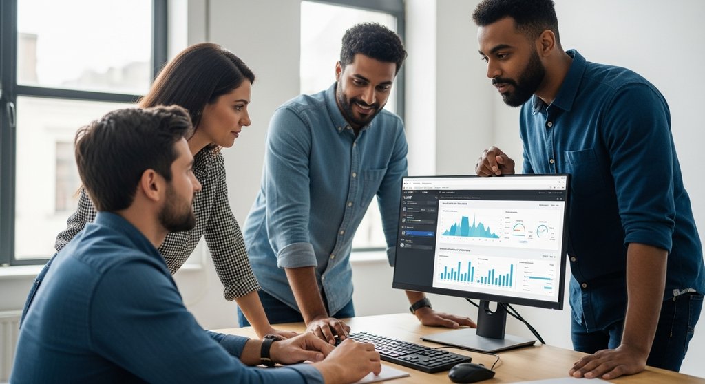 Ein Team von IT-Sicherheitsexperten analysiert die Leistungsdaten einer Web Application Firewall.