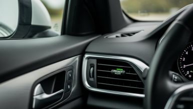Ein- und Ausschalter für das GPS-Tracking in einem modernen Dienstwagen zur Wahrung der Privatsphäre.
