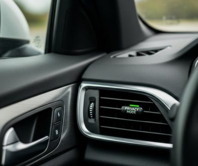 Ein- und Ausschalter für das GPS-Tracking in einem modernen Dienstwagen zur Wahrung der Privatsphäre.
