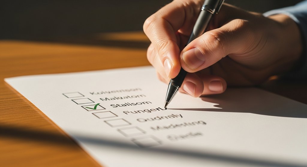 Eine Hand hakt einen Punkt auf einer Checkliste für Datenschutz-Anforderungen ab.