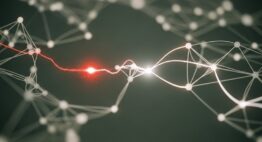 Eine konzeptuelle Darstellung des Backpropagation Algorithmus als leuchtendes Netzwerk, das aus einem Fehler lernt.