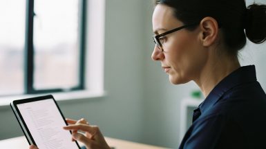 Eine Person prüft eine Vorlage für das Verarbeitungsverzeichnis auf einem Tablet.