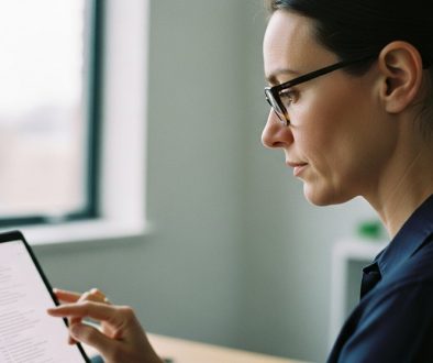 Eine Person prüft eine Vorlage für das Verarbeitungsverzeichnis auf einem Tablet.