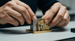 Eine Person sichert ihr Netzwerk durch präzise Konfiguration, symbolisiert durch den Bau eines Schlosses.
