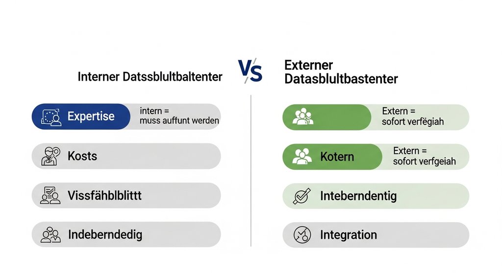 Infografik: Vergleich zwischen internem und externem Datenschutzbeauftragten.