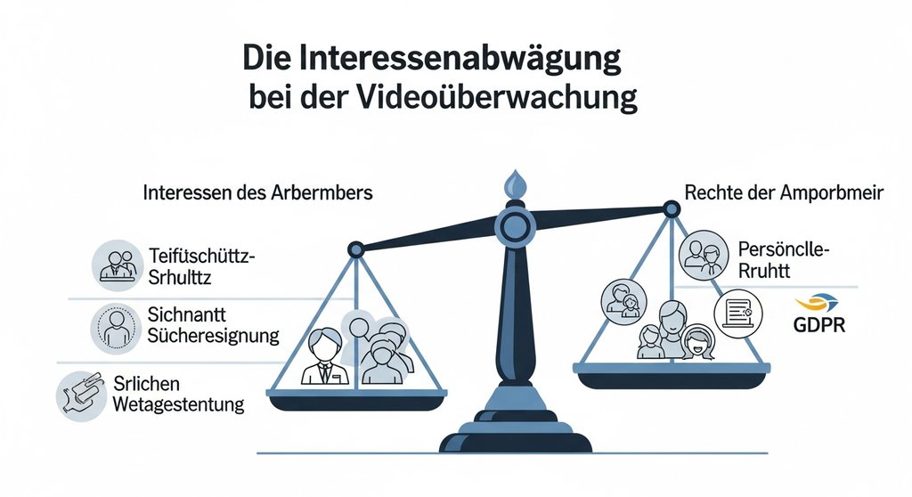 Infografik zur Interessenabwägung bei der Videoüberwachung am Arbeitsplatz.