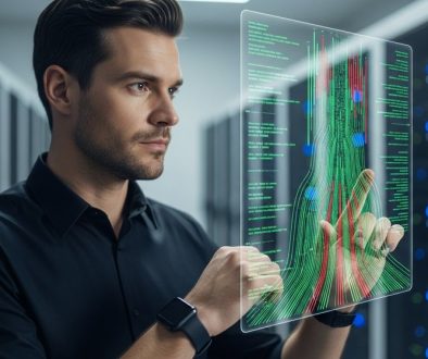 IT-Experte überwacht den Datenverkehr an einem Secure Web Gateway.