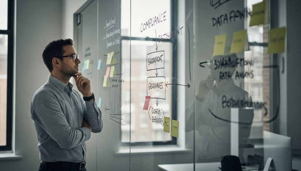 Manager prüft nachdenklich die Pflicht zur Bestellung eines Datenschutzbeauftragten.