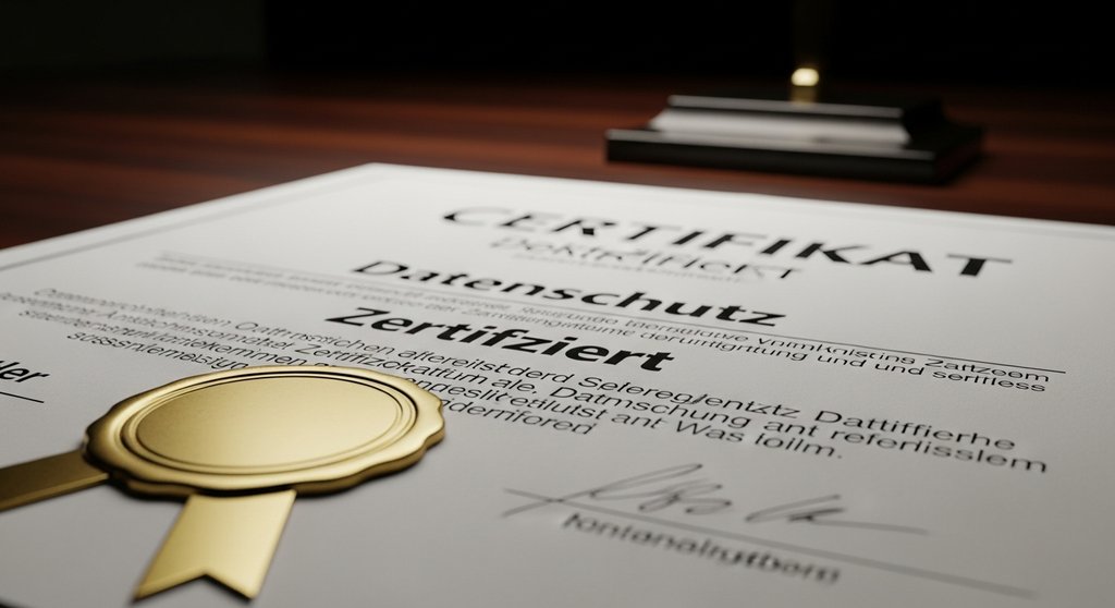 Nahaufnahme eines Zertifikats für einen qualifizierten Datenschutzbeauftragten.