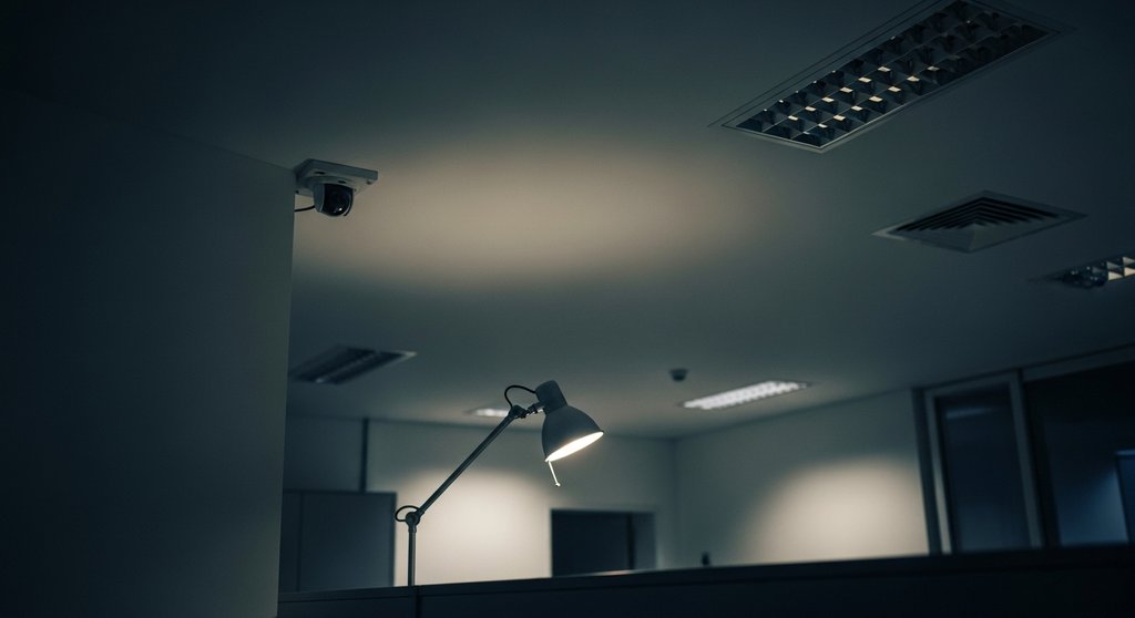 Verdeckte Videoüberwachung am Arbeitsplatz als Symbol für die rechtlichen Grauzonen.